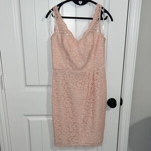 David's Bridal Short Tank Lace Dress  with V Neckline - Blush Size 6